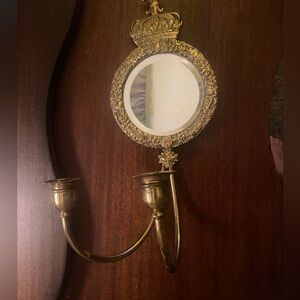 Vintage French Brass Wall beveled Mirror Sconce, 2 arms 3rd arm broke off